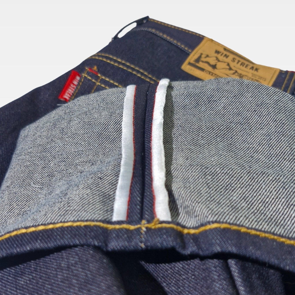 Celana Denim Selvedge Original Pria 15 oz Non Stretch Raw Blue Black Olympus Series WIN STREAK