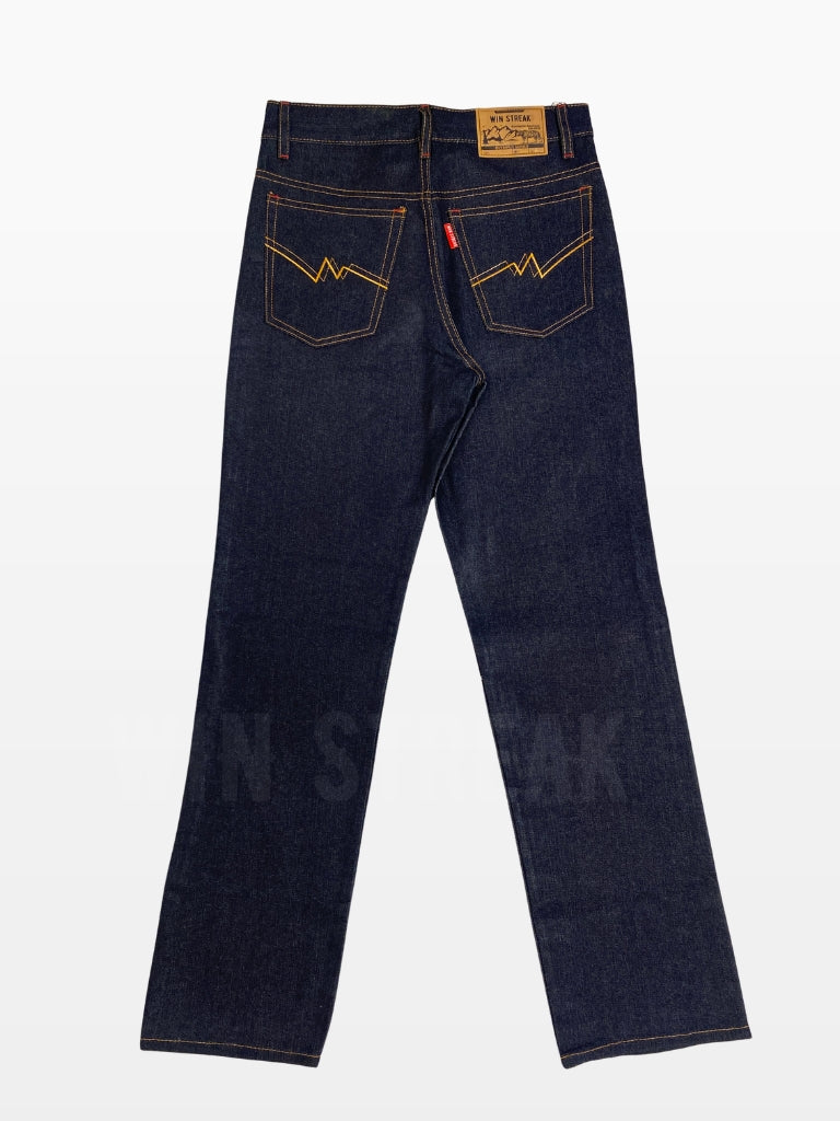 Celana Denim Selvedge Original Pria 15 oz Non Stretch Raw Blue Black Olympus Series WIN STREAK