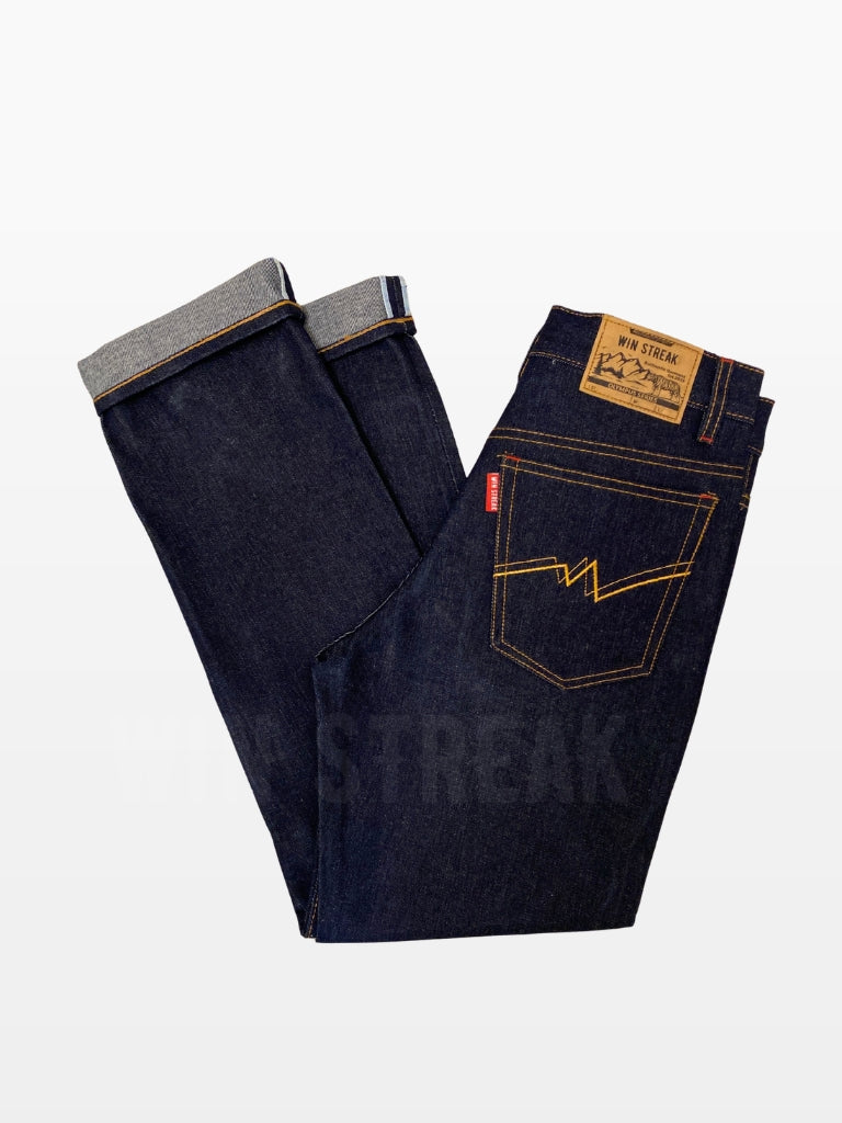 Celana Denim Selvedge Original Pria 15 oz Non Stretch Raw Blue Black Olympus Series WIN STREAK