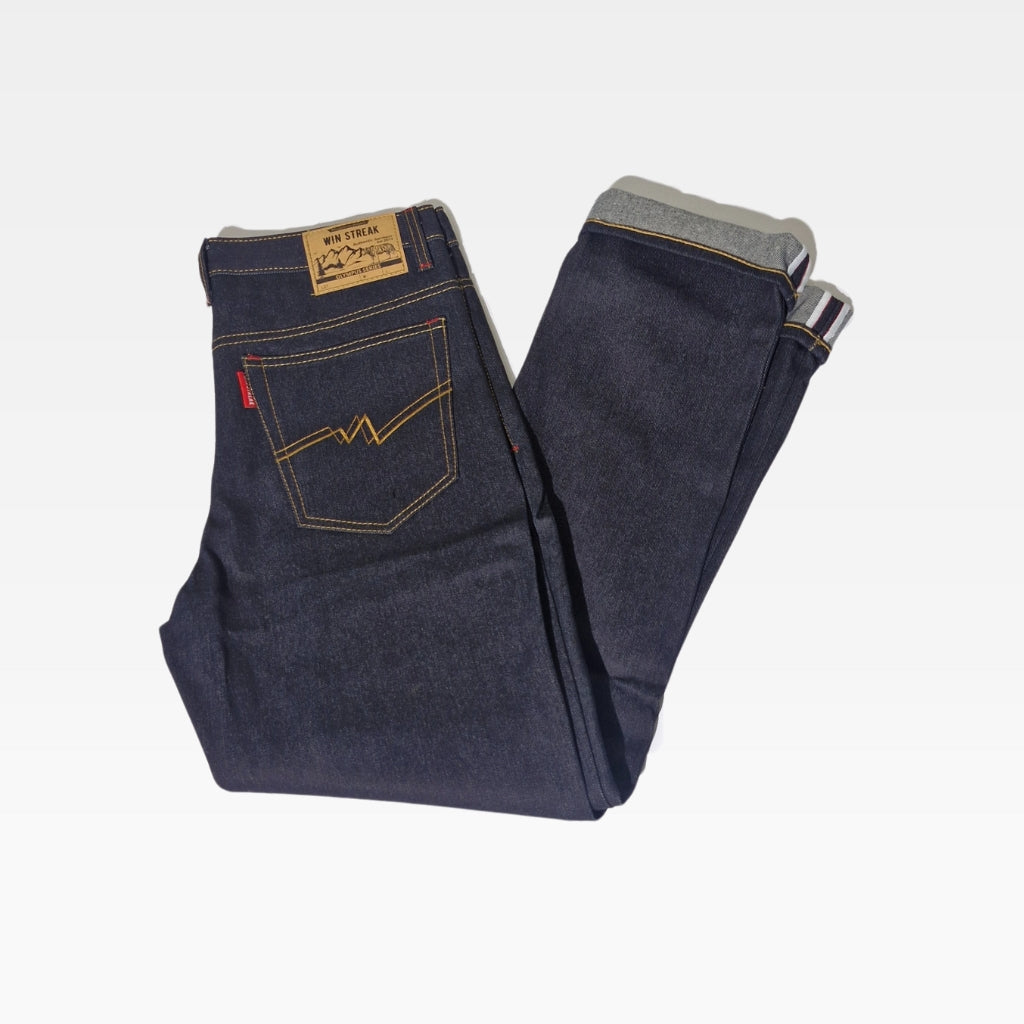 Celana Denim Selvedge Original Pria 15 oz Non Stretch Raw Blue Black Olympus Series WIN STREAK