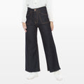 Celana Kulot Jeans Highwaist Wanita Wide Leg Bahan Denim Saku  Depan Tempel Hitam dan Biru PURITY